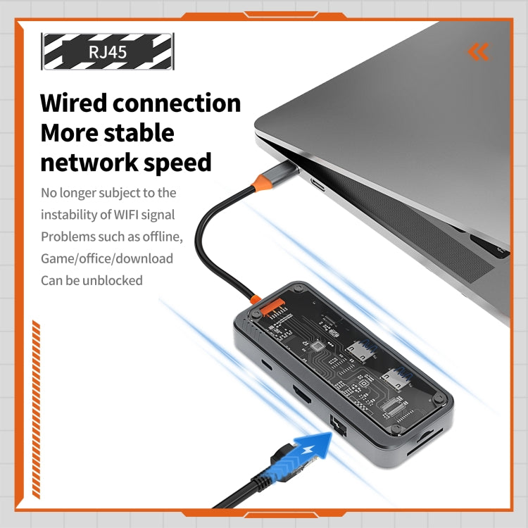 SW8V 8 in 1 Type-C to USB + HDMI + RJ45 + SD/TF HUB Docking Station(Grey) - USB HUB by buy2fix | Online Shopping UK | buy2fix