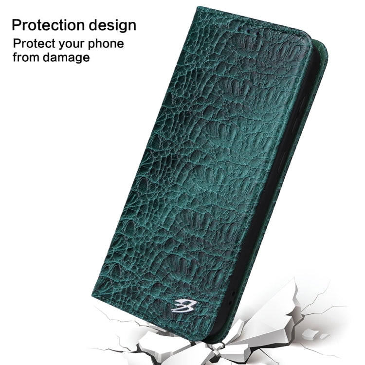 For Samsung Galaxy S24 5G Fierre Shann Crocodile Texture Magnetic Genuine Leather Phone Case(Green) - Galaxy S24 5G Cases by FIERRE SHANN | Online Shopping UK | buy2fix