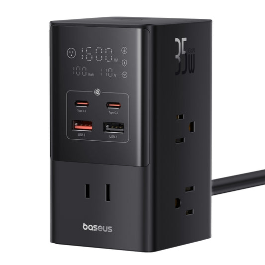 Baseus PowerCombo Tower Power Strip 6xAC+2xType-C+2xUSB 35W with 1.5 Power Cord, US Plug(Black) - Multifunction Charger by Baseus | Online Shopping UK | buy2fix