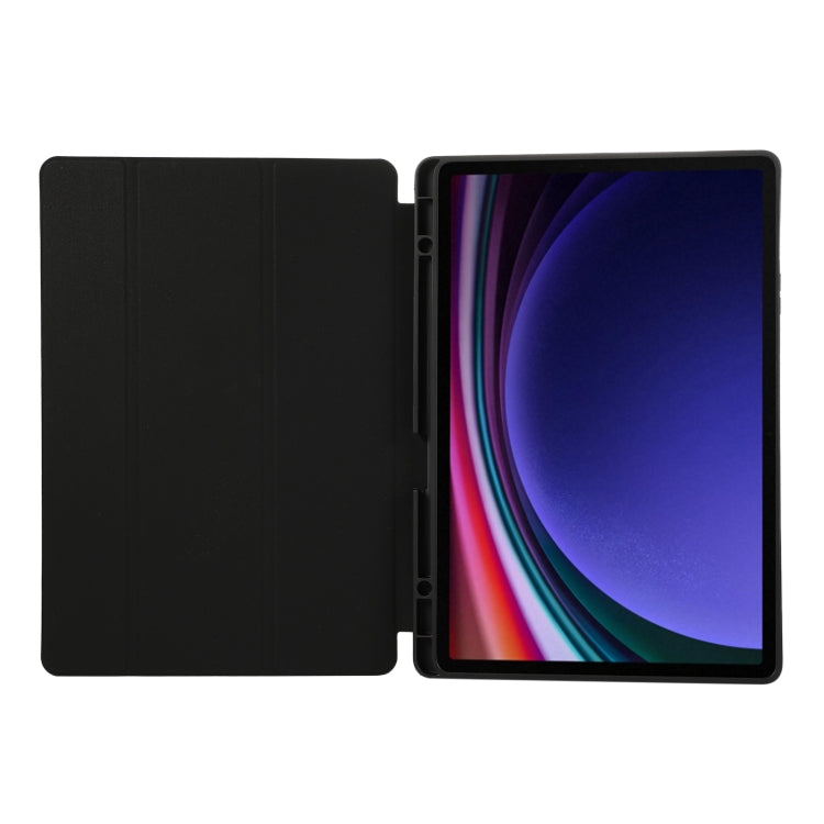 For Samsung Galaxy Tab S9 FE+ 3-Fold Pure Color TPU Leather Tablet Case with Pen Slot(Black) - Galaxy Tab S9 FE+ by buy2fix | Online Shopping UK | buy2fix