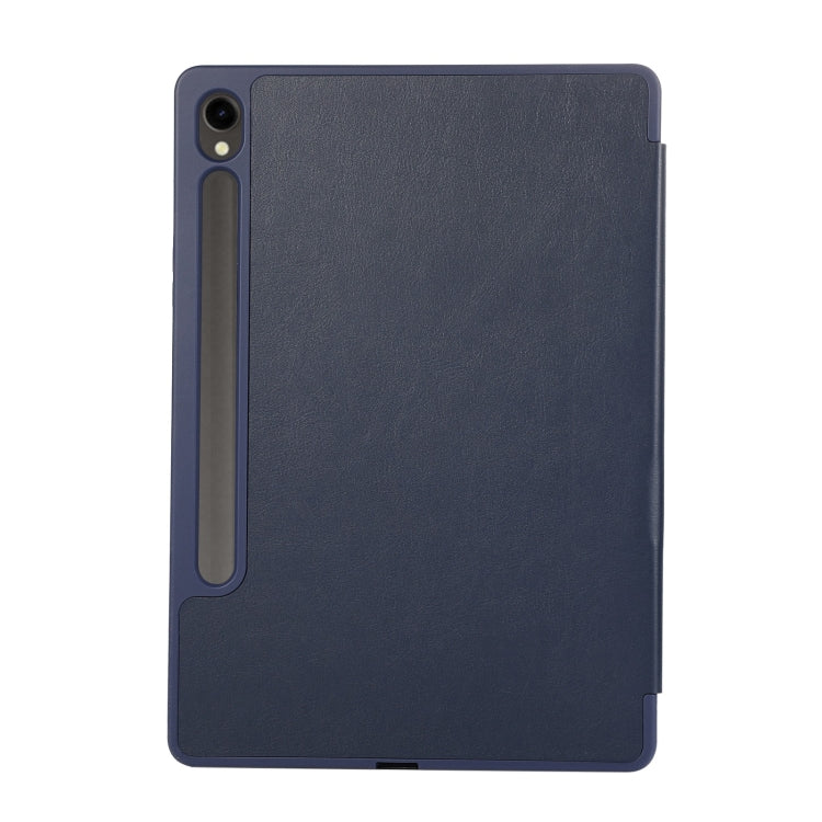 For Samsung Galaxy Tab S9 FE 3-Fold Pure Color TPU Leather Tablet Case with Pen Slot(Dark Blue) - Galaxy Tab S9 FE by buy2fix | Online Shopping UK | buy2fix