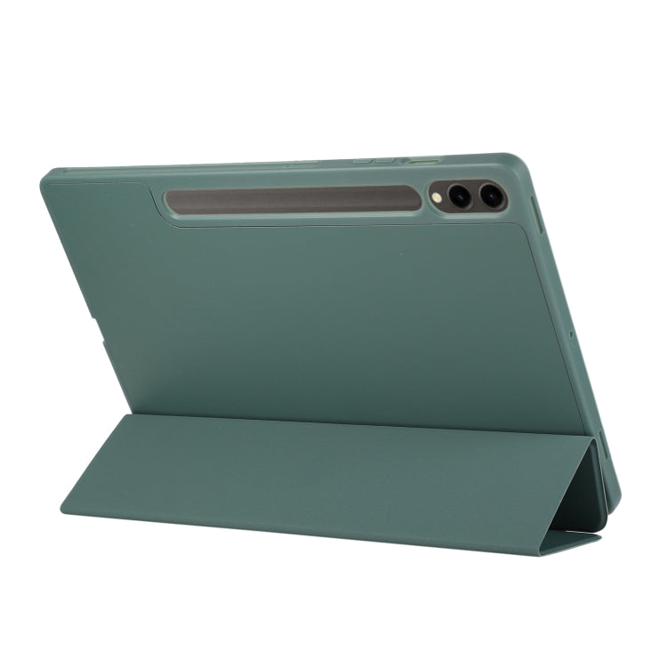 For Samsung Galaxy Tab S9+ 3-Fold Pure Color TPU Leather Tablet Case with Pen Slot(Dark Green) - Galaxy Tab S9+ Cases by buy2fix | Online Shopping UK | buy2fix