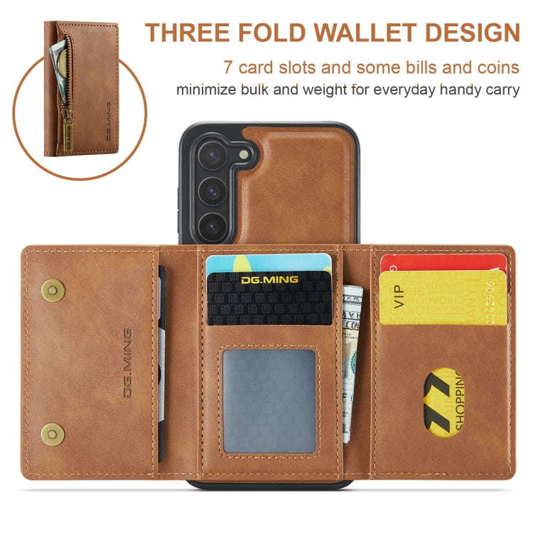 For Samsung Galaxy S23 DG.MING M5 Series Zip RFID Multi Card Detachable Leather Phone Case(Brown) - Galaxy S23 5G Cases by DG.MING | Online Shopping UK | buy2fix