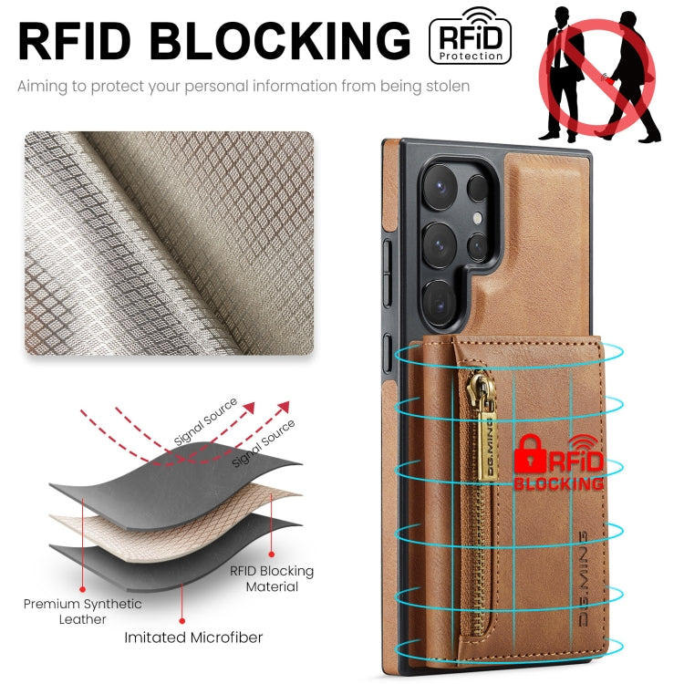 For Samsung Galaxy S24 Ultra 5G DG.MING M5 Series Zip RFID Multi Card Detachable Leather Phone Case(Brown) - Galaxy S24 Ultra 5G Cases by DG.MING | Online Shopping UK | buy2fix