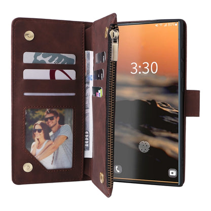 For Samsung Galaxy S23 Ultra 5G Multifunctional Frosted Zipper Wallet Leather Phone Case(Coffee) - Galaxy S23 Ultra 5G Cases by buy2fix | Online Shopping UK | buy2fix