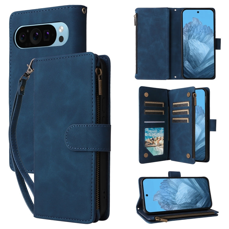 For Google Pixel 9 Multifunctional Multi-Card Wallet Phone Leather Case(Blue) - Google Cases by buy2fix | Online Shopping UK | buy2fix