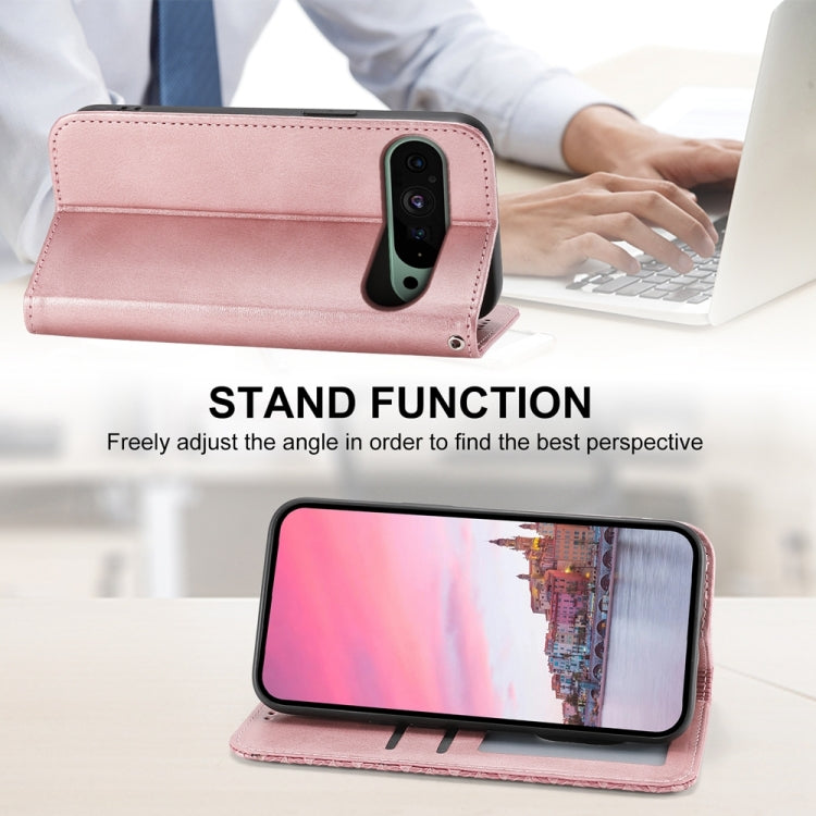 For Google Pixel 9 Cubic Grid Calf Texture Magnetic Leather Phone Case(Rose Gold) - Google Cases by buy2fix | Online Shopping UK | buy2fix