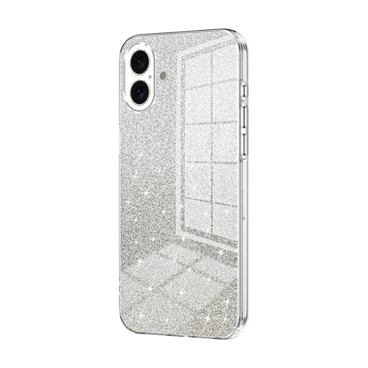 For iPhone 16 Plus Gradient Glitter Powder Electroplated Phone Case(Transparent) - iPhone 16 Plus Cases by buy2fix | Online Shopping UK | buy2fix