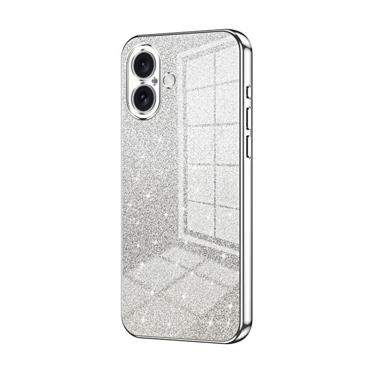 For iPhone 16 Gradient Glitter Powder Electroplated Phone Case(Silver) - iPhone 16 Cases by buy2fix | Online Shopping UK | buy2fix