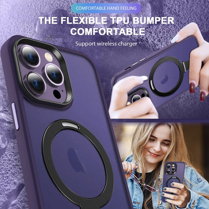 For iPhone 15 Pro MagSafe Holder Skin-feel PC Hybrid TPU Phone Case(Dark Purple) - iPhone 15 Pro Cases by buy2fix | Online Shopping UK | buy2fix