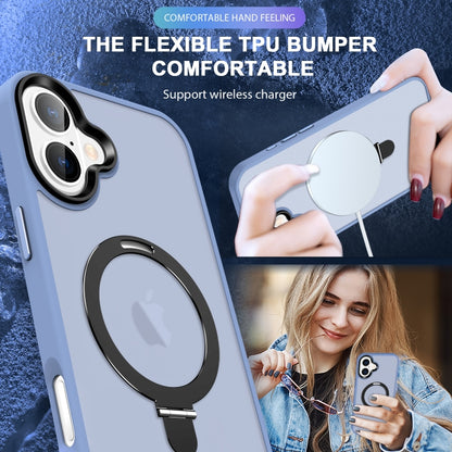 For iPhone 16 Plus Skin-feel MagSafe Holder PC Hybrid TPU Phone Case(Blue) - iPhone 16 Plus Cases by buy2fix | Online Shopping UK | buy2fix