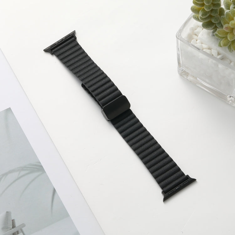 For Apple Watch Ultra 49mm Water Ripple Magnetic Folding Buckle Watch Band, Style: Bold Version(Black) - Watch Bands by buy2fix | Online Shopping UK | buy2fix