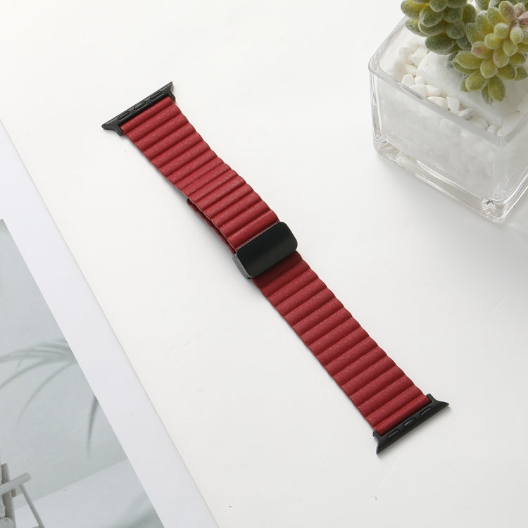 For Apple Watch Series 7 45mm Water Ripple Magnetic Folding Buckle Watch Band, Style: Bold Version(Wine Red) - Watch Bands by buy2fix | Online Shopping UK | buy2fix