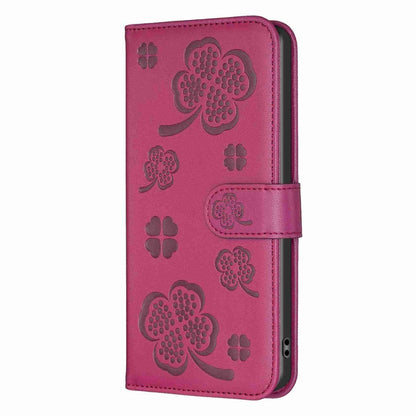 For Xiaomi Redmi Note 12 Pro+ 5G Global Four-leaf Embossed Leather Phone Case(Rose Red) - Xiaomi Cases by buy2fix | Online Shopping UK | buy2fix