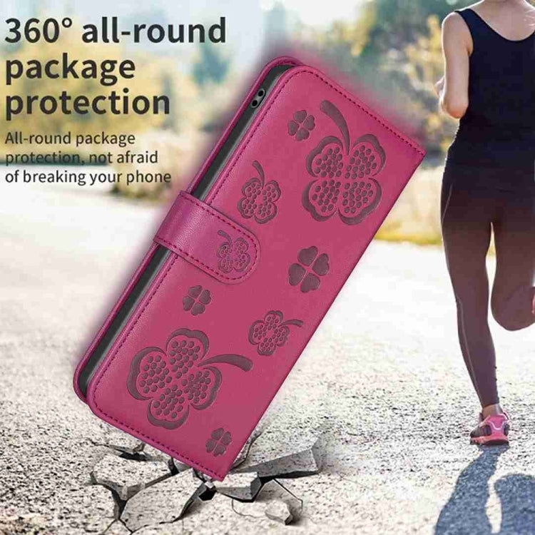 For Xiaomi Redmi 13C Four-leaf Embossed Leather Phone Case(Rose Red) - 13C Cases by buy2fix | Online Shopping UK | buy2fix