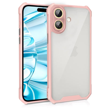 For iPhone 16 Shockproof Acrylic Phone Case with Lens Glass Film(Pink) - iPhone 16 Cases by buy2fix | Online Shopping UK | buy2fix