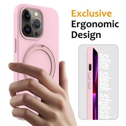 For iPhone 12 Pro Max MagSafe Magnetic Liquid Silicone Phone Case with Ring Holder(Grey Pink) - iPhone 12 Pro Max Cases by buy2fix | Online Shopping UK | buy2fix