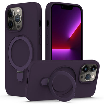 For iPhone 12 Pro Max MagSafe Magnetic Liquid Silicone Phone Case with Ring Holder(Purple) - iPhone 12 Pro Max Cases by buy2fix | Online Shopping UK | buy2fix