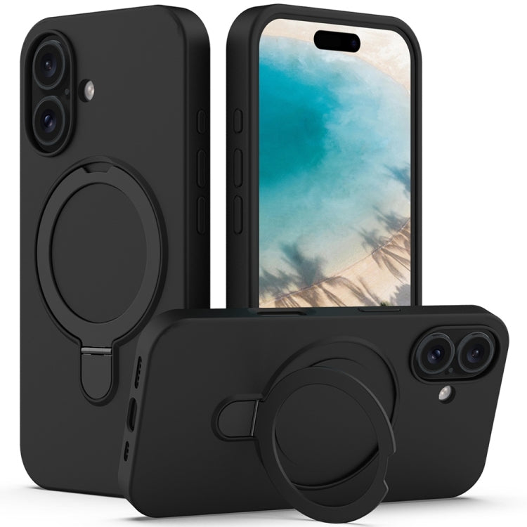 For iPhone 16 Plus Liquid Silicone MagSafe Magnetic Phone Case with Ring Holder(Black) - iPhone 16 Plus Cases by buy2fix | Online Shopping UK | buy2fix