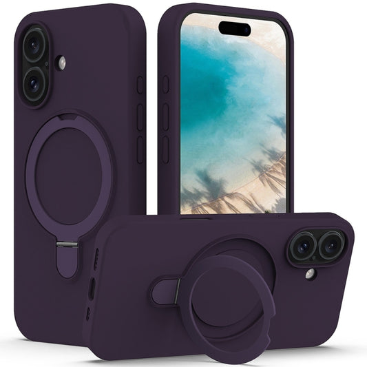 For iPhone 16 Liquid Silicone MagSafe Magnetic Phone Case with Ring Holder(Purple) - iPhone 16 Cases by buy2fix | Online Shopping UK | buy2fix