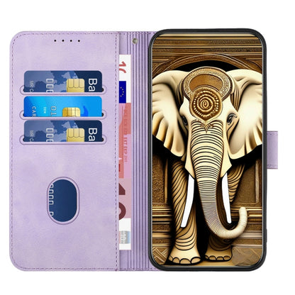 For iPhone 16 Plus YX0060 Elephant Head Embossed Phone Leather Case with Lanyard(Light Purple) - iPhone 16 Plus Cases by buy2fix | Online Shopping UK | buy2fix