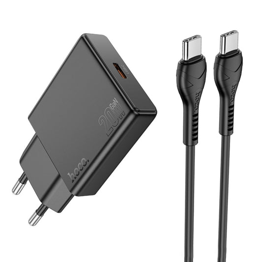 Hoco N37 Delgado PD20W USB-C / Type-C Single Port Charger Set with Type-C to Type-C Cable, EU Plug(Black) - USB Charger by hoco | Online Shopping UK | buy2fix