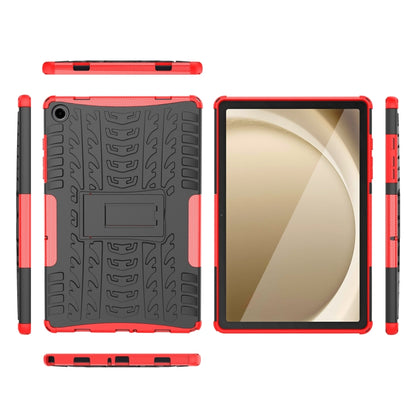 For Samsung Galaxy Tab A9+ Tire Texture TPU + PC Tablet Case with Holder(Red) - Galaxy Tab A9+ by buy2fix | Online Shopping UK | buy2fix