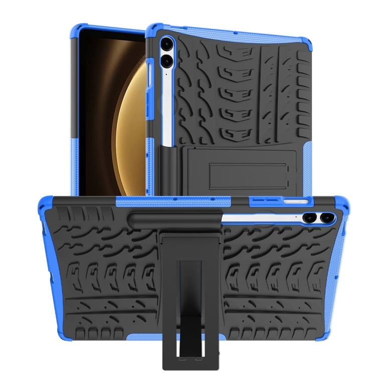 For Samsung Galaxy Tab S9 FE+ Tire Texture TPU + PC Tablet Case with Holder(Blue) - Galaxy Tab S9 FE+ by buy2fix | Online Shopping UK | buy2fix