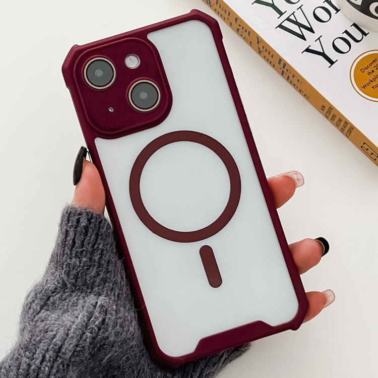 For iPhone 14 Plus Colorful Two-Color Lens Film MagSafe Magnetic Horn Acrylic+TPU Case(Red) - iPhone 14 Plus Cases by buy2fix | Online Shopping UK | buy2fix