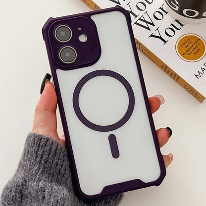 For iPhone 12 Colorful Two-Color Lens Film MagSafe Magnetic Horn Acrylic+TPU Case(Purple) - iPhone 12 / 12 Pro Cases by buy2fix | Online Shopping UK | buy2fix