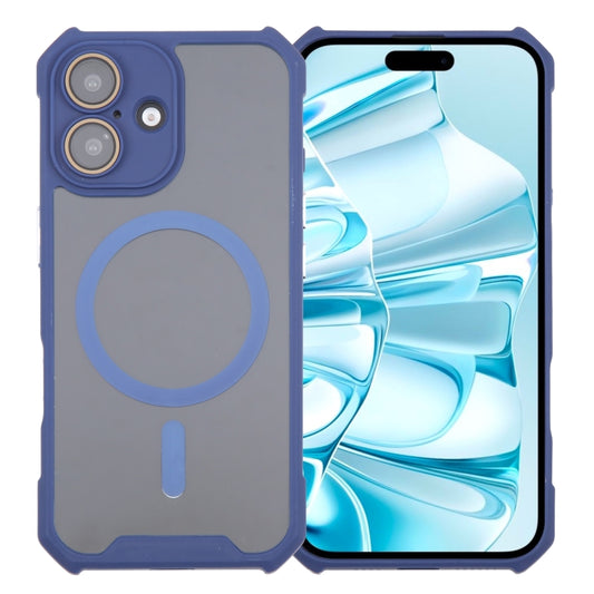 For iPhone 16 Colorful Two-Color Lens Film MagSafe Magnetic Horn Acrylic+TPU Case(Blue) - iPhone 16 Cases by buy2fix | Online Shopping UK | buy2fix