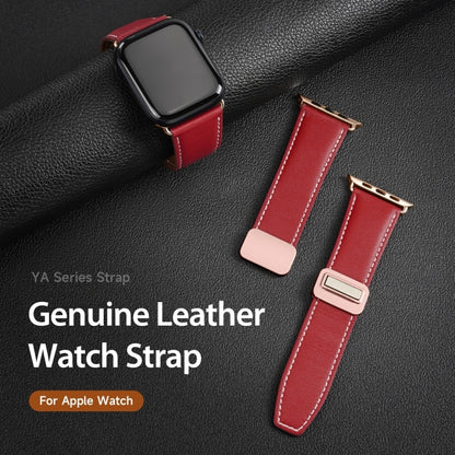 For Apple Watch SE 2023 44mm DUX DUCIS YA Series Magnetic Buckle Genuine Leather Watch Band(Red) - Watch Bands by DUX DUCIS | Online Shopping UK | buy2fix