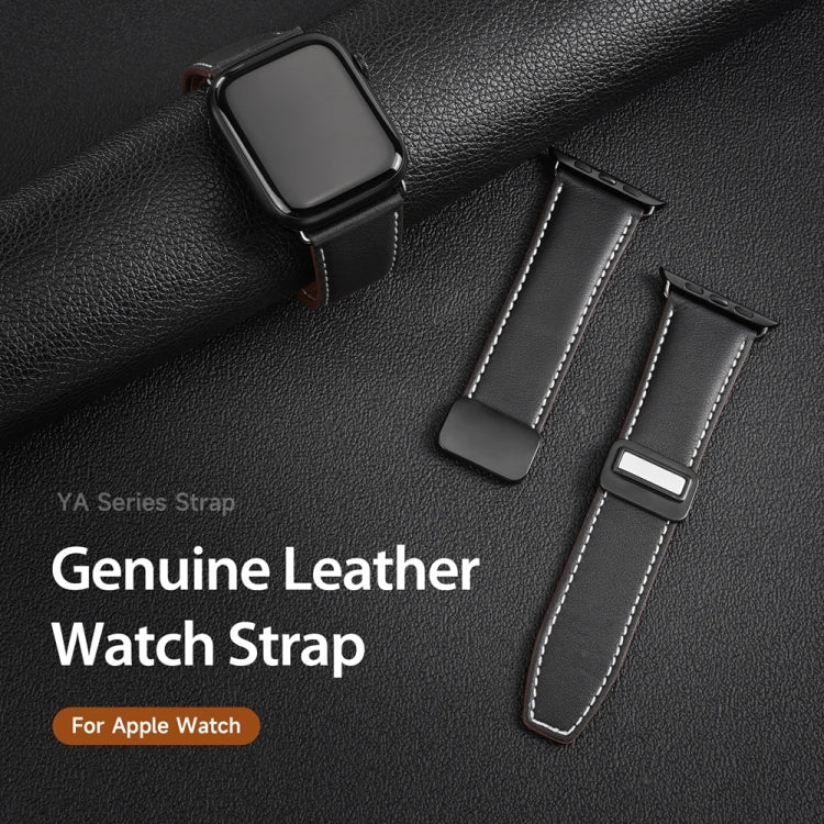 For Apple Watch SE 2023 40mm DUX DUCIS YA Series Magnetic Buckle Genuine Leather Watch Band(Black) - Watch Bands by DUX DUCIS | Online Shopping UK | buy2fix