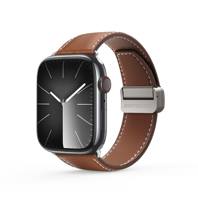 For Apple Watch Series 8 45mm DUX DUCIS YA Series Magnetic Buckle Genuine Leather Watch Band(Brown) - Watch Bands by DUX DUCIS | Online Shopping UK | buy2fix