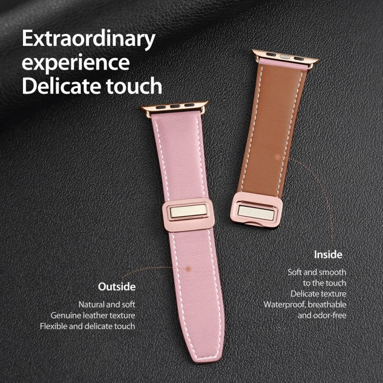 For Apple Watch SE 2022 44mm DUX DUCIS YA Series Magnetic Buckle Genuine Leather Watch Band(Pink) - Watch Bands by DUX DUCIS | Online Shopping UK | buy2fix