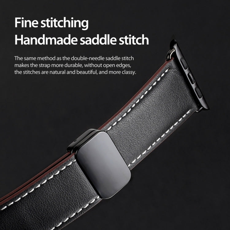 For Apple Watch Series 4 40mm DUX DUCIS YA Series Magnetic Buckle Genuine Leather Watch Band(Black) - Watch Bands by DUX DUCIS | Online Shopping UK | buy2fix