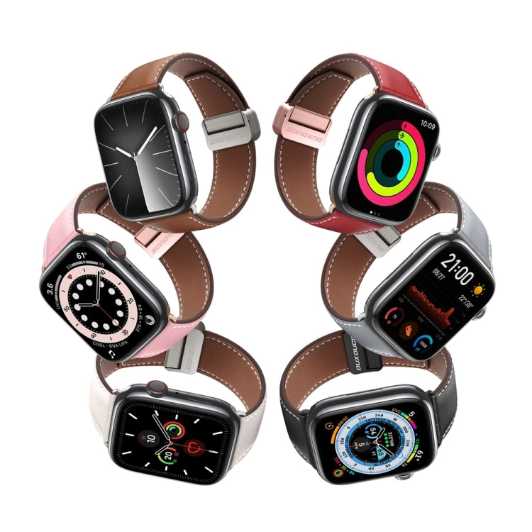 For Apple Watch Series 7 41mm DUX DUCIS YA Series Magnetic Buckle Genuine Leather Watch Band(Pink) - Watch Bands by DUX DUCIS | Online Shopping UK | buy2fix