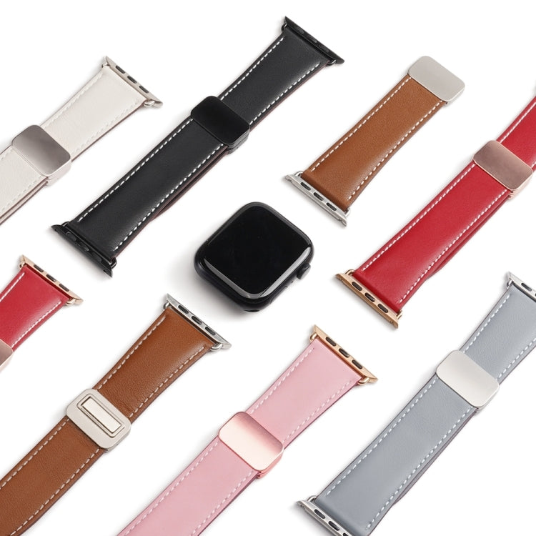 For Apple Watch SE 2023 44mm DUX DUCIS YA Series Magnetic Buckle Genuine Leather Watch Band(Black) - Watch Bands by DUX DUCIS | Online Shopping UK | buy2fix