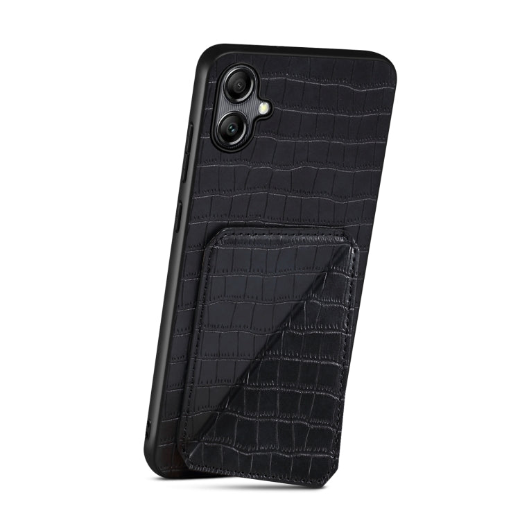 For Samsung Galaxy A05 Denior Imitation Crocodile Leather Back Phone Case with Holder(Black) - Galaxy Phone Cases by Denior | Online Shopping UK | buy2fix