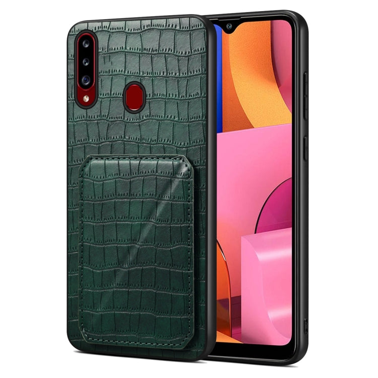 For Samsung Galaxy A20s Denior Imitation Crocodile Leather Back Phone Case with Holder(Green) - Galaxy Phone Cases by Denior | Online Shopping UK | buy2fix