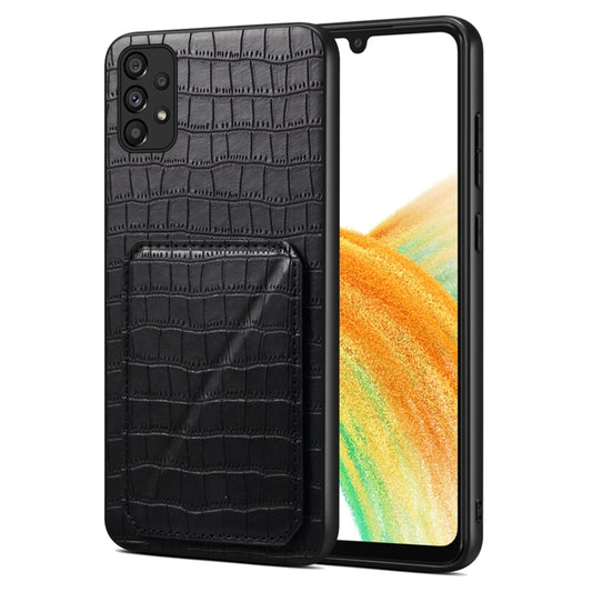 For Samsung Galaxy A33 Denior Imitation Crocodile Leather Back Phone Case with Holder(Black) - Galaxy Phone Cases by Denior | Online Shopping UK | buy2fix