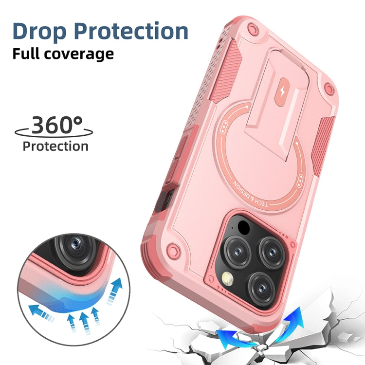 For iPhone 14 Plus MagSafe Holder Armor PC Hybrid TPU Phone Case(Pink) - iPhone 14 Plus Cases by buy2fix | Online Shopping UK | buy2fix