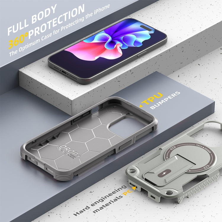 For iPhone 14 MagSafe Holder Armor PC Hybrid TPU Phone Case(Grey) - iPhone 14 Cases by buy2fix | Online Shopping UK | buy2fix