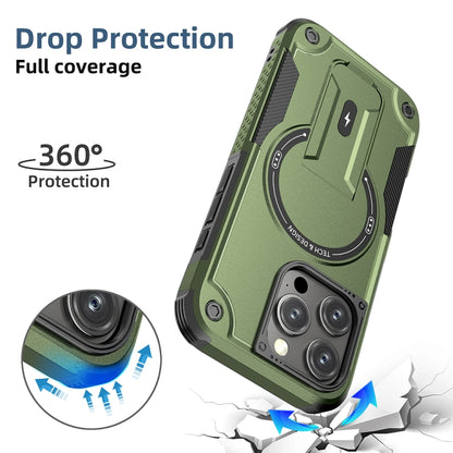 For iPhone 16 Pro Armor Magsafe Holder PC Hybrid TPU Phone Case(Army Green) - iPhone 16 Pro Cases by buy2fix | Online Shopping UK | buy2fix