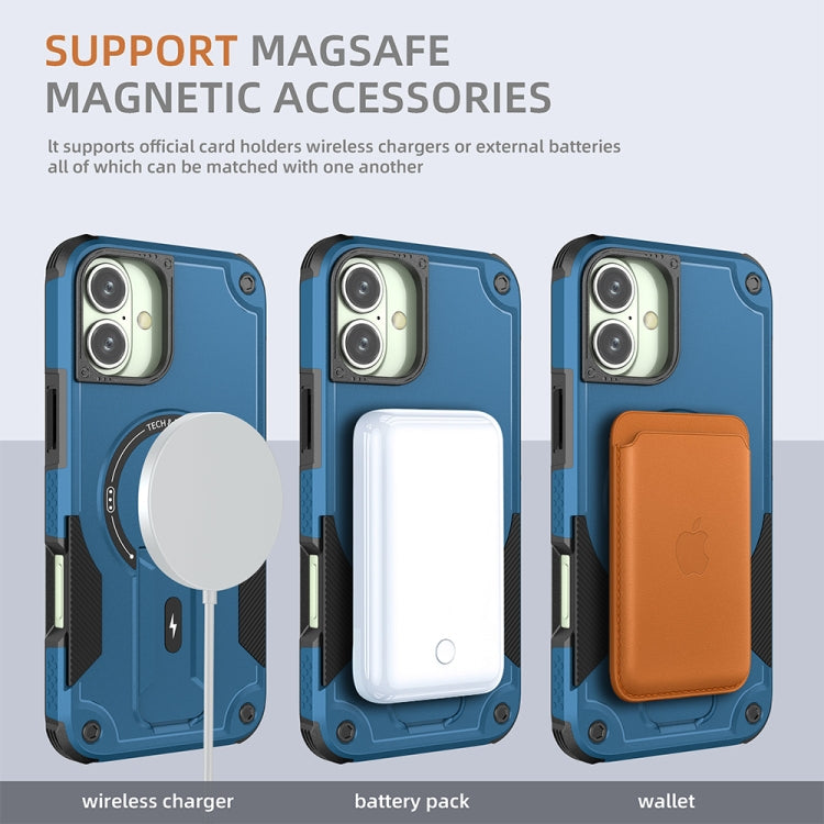 For iPhone 16 Plus Armor Magsafe Holder PC Hybrid TPU Phone Case(Dark Blue) - iPhone 16 Plus Cases by buy2fix | Online Shopping UK | buy2fix