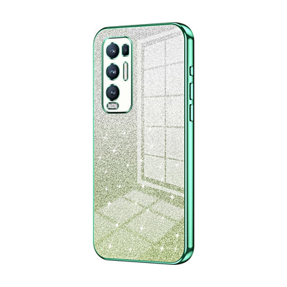 For OPPO Reno5 Pro+ Gradient Glitter Powder Electroplated Phone Case(Green) - OPPO Cases by buy2fix | Online Shopping UK | buy2fix