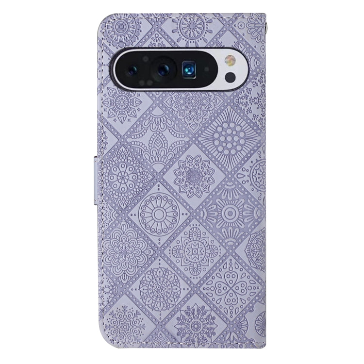 For Google Pixel 9 / 9 Pro Ethnic Style Embossed Pattern Leather Phone Case(Purple) - Google Cases by buy2fix | Online Shopping UK | buy2fix