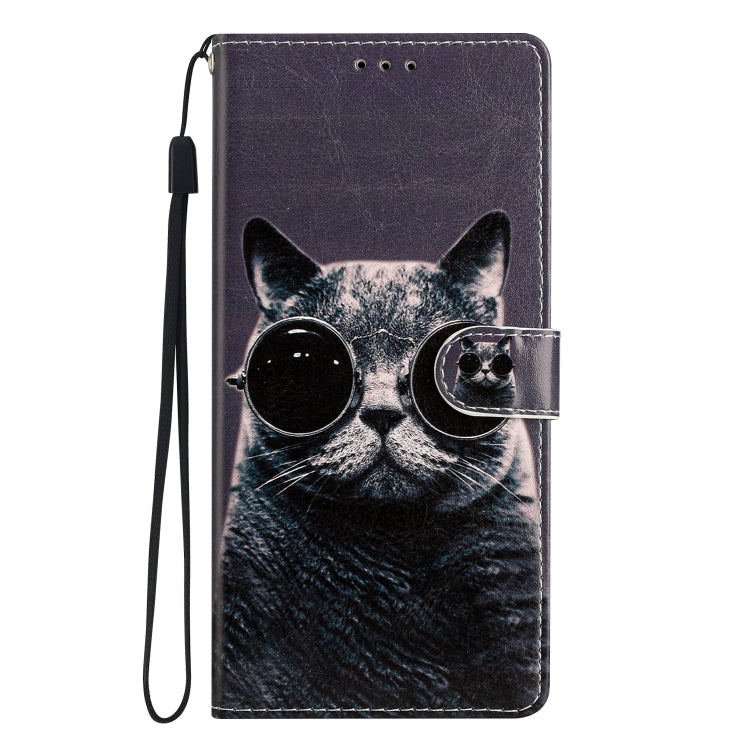 For Blackview A55 Pro Colored Drawing Leather Phone Case(Sunglasses Cat) - More Brand by buy2fix | Online Shopping UK | buy2fix