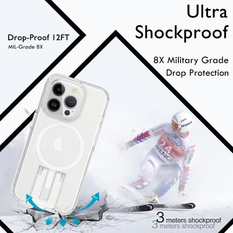 For iPhone 15 Shockproof Terminator MagSafe Phone Case with Holder(Glitter White) - iPhone 15 Cases by buy2fix | Online Shopping UK | buy2fix