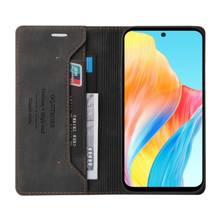 For OPPO A58 4G Skin Feel Anti-theft Brush Horizontal Flip Leather Case with Holder(Black) - OPPO Cases by buy2fix | Online Shopping UK | buy2fix